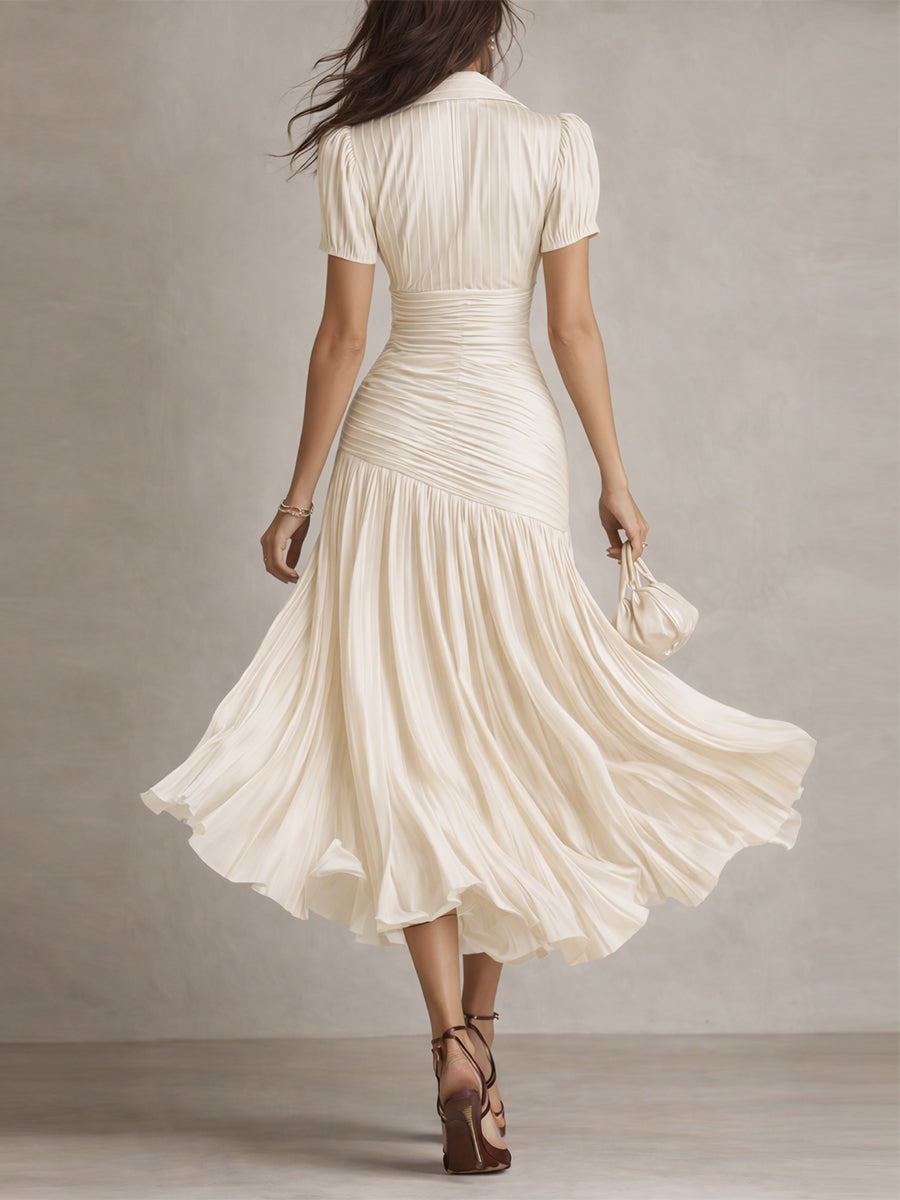 Vivian | Pleated Striped Midi Dress