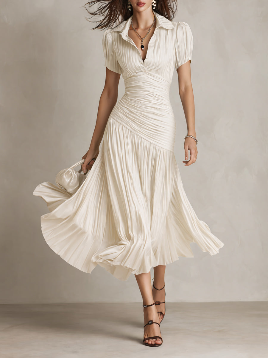 Vivian | Pleated Striped Midi Dress