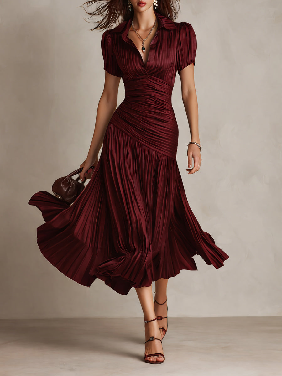 Vivian | Pleated Striped Midi Dress