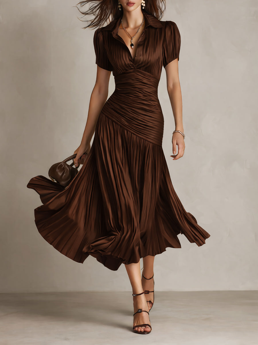 Vivian | Pleated Striped Midi Dress