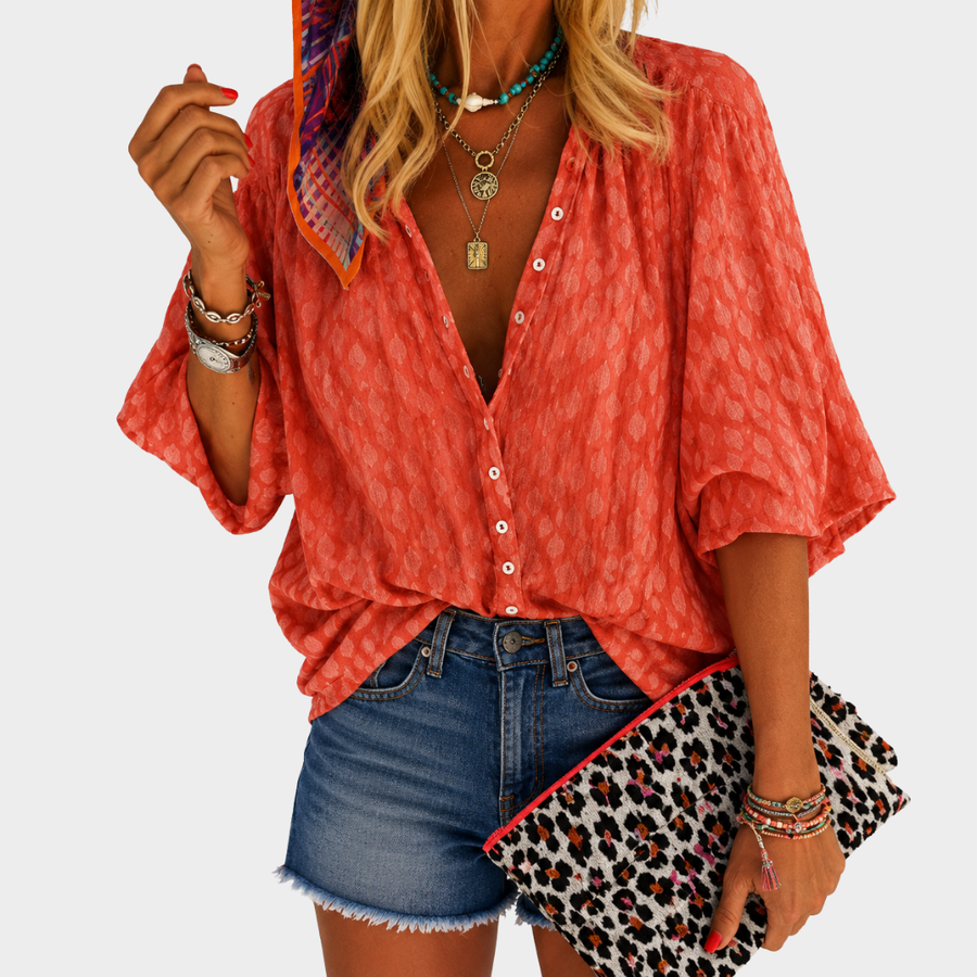 Chloe | Coral Breeze Button Blouse