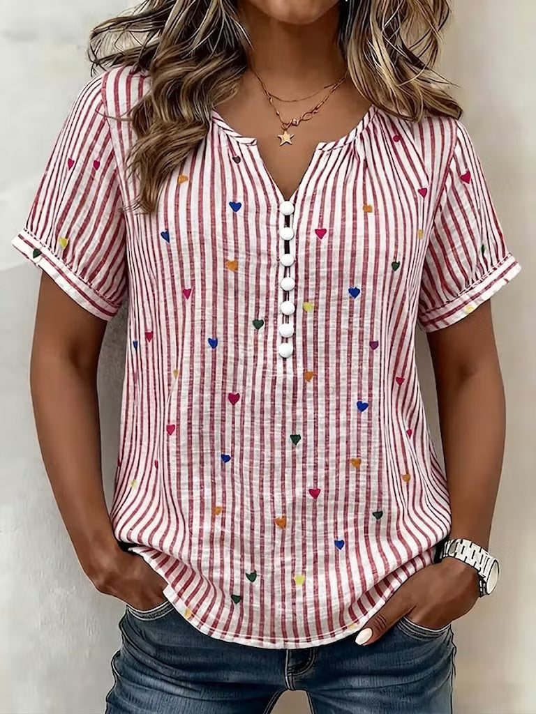 Penelope | Heart Print Striped Blouse
