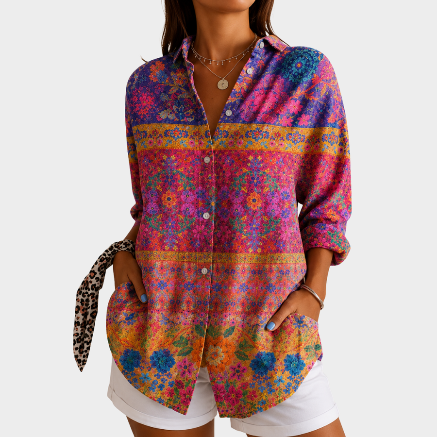 Ottilie | Vibrant Garden Mosaic Blouse