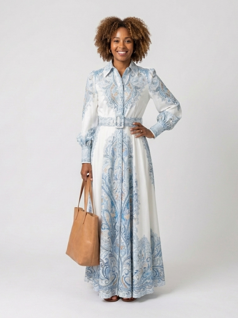 Sierra | High Neck Printed Long Sleeve Maxi Dress