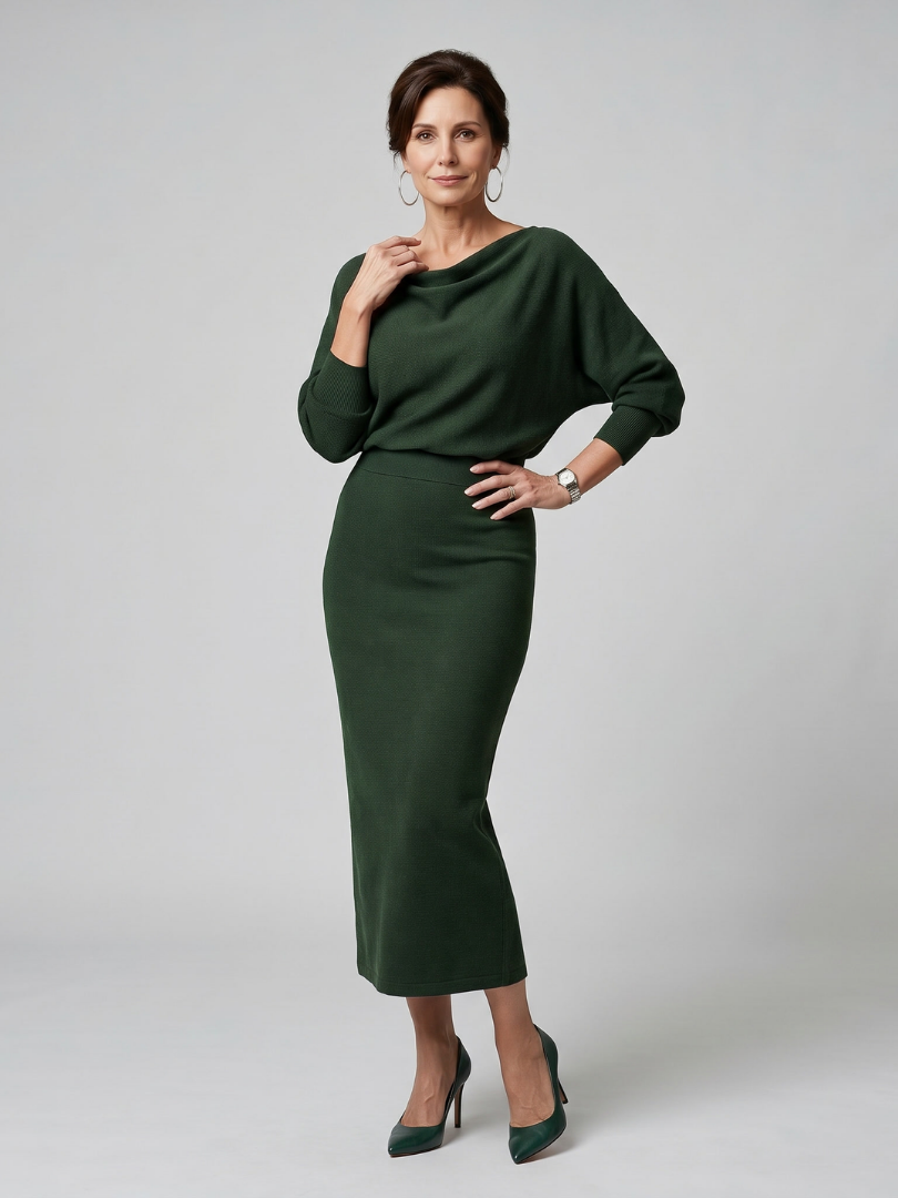 Bettany | Draped Cowl Neck Midi Dress