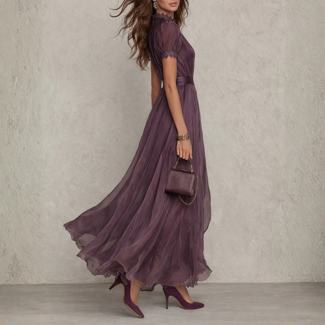 Audrey | Lace Trim Chiffon Maxi Dress