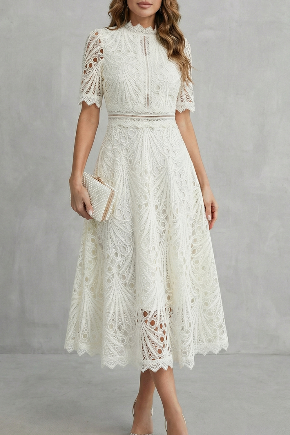 Annalise | Openwork High Neck Midi Dress