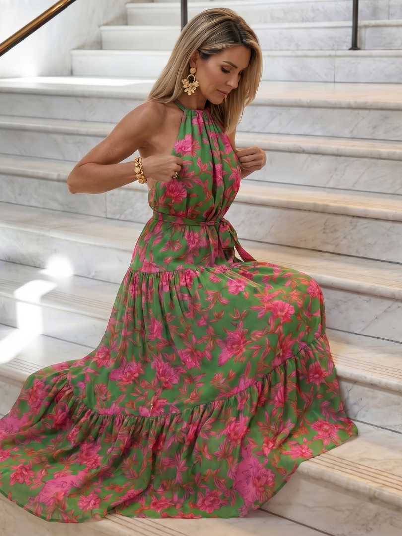 Beatrisse | Draped Halter Maxi Dress