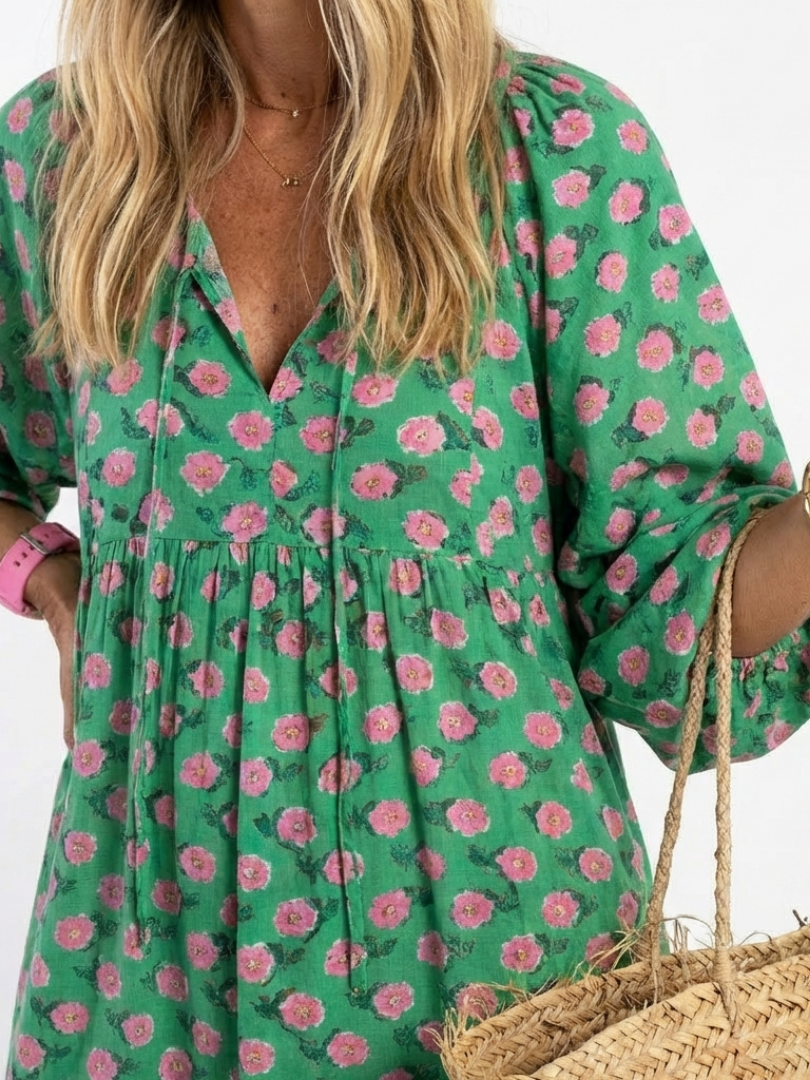 Ottoline | Floral Print V-Neck Tiered Midi Dress