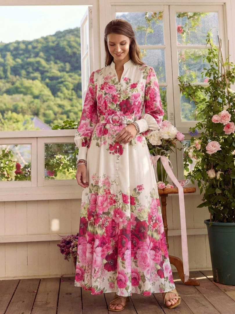 Kennedy | Long Sleeve Floral Belted Maxi Dress