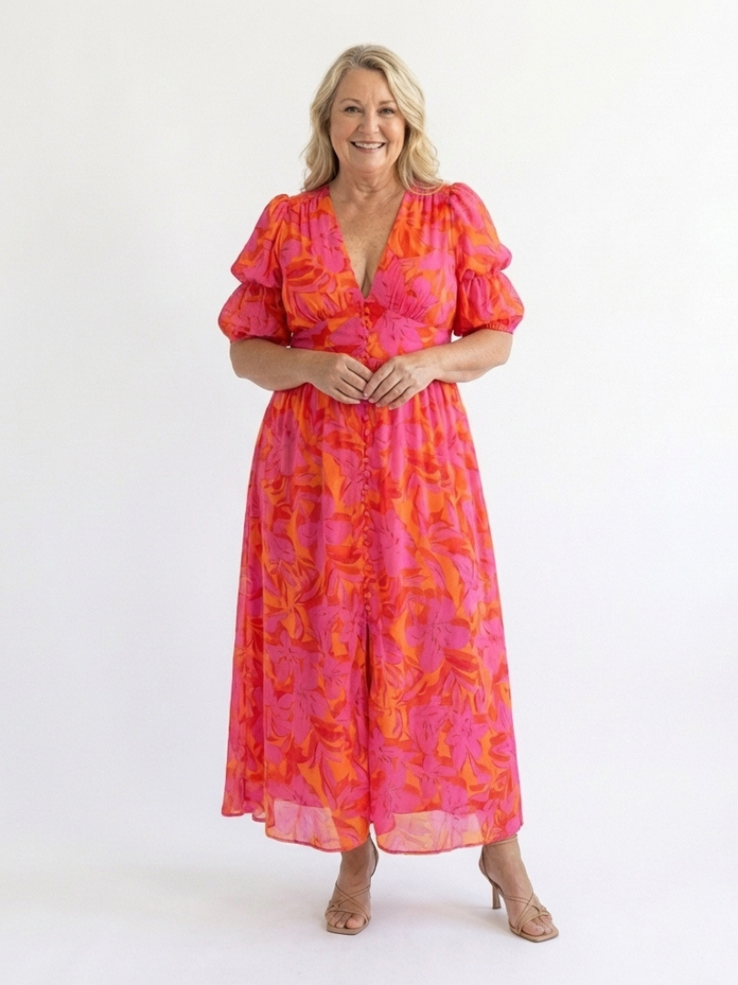 Roselle | Floral Puff Sleeve Midi Dress