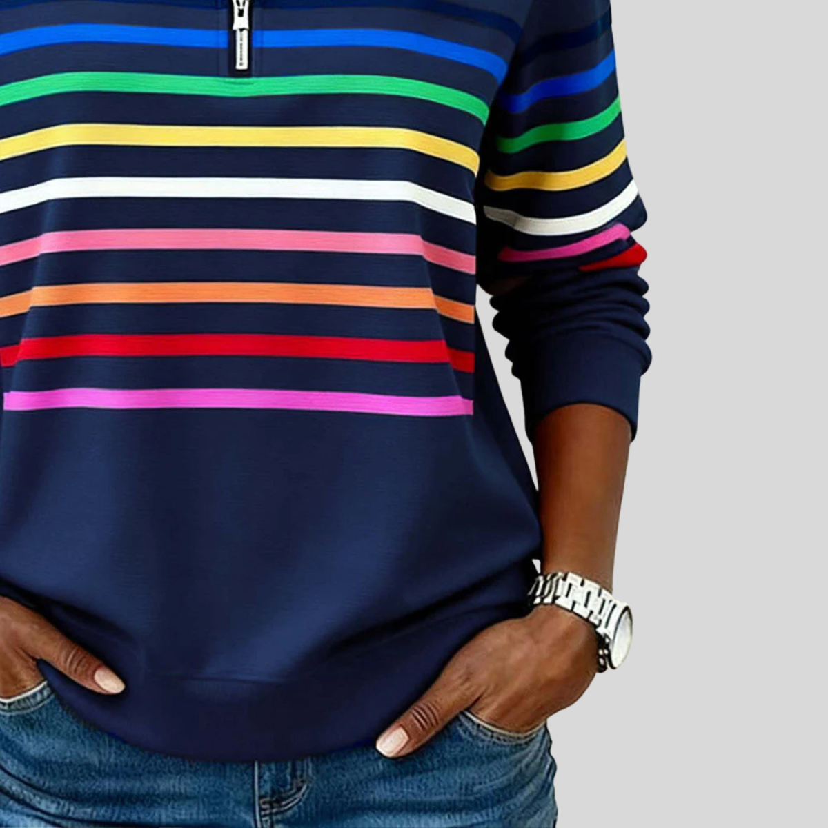 Prismette | Colourful Striped Quarter Zip Sweatshirt