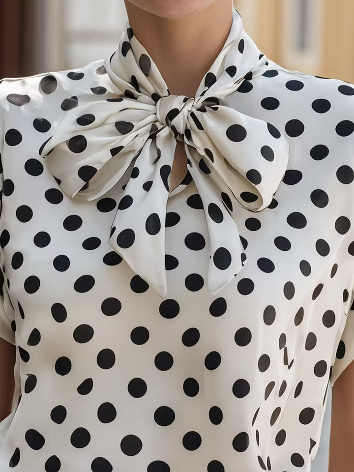 Sylvia | Polka Dot Bow Neck Blouse