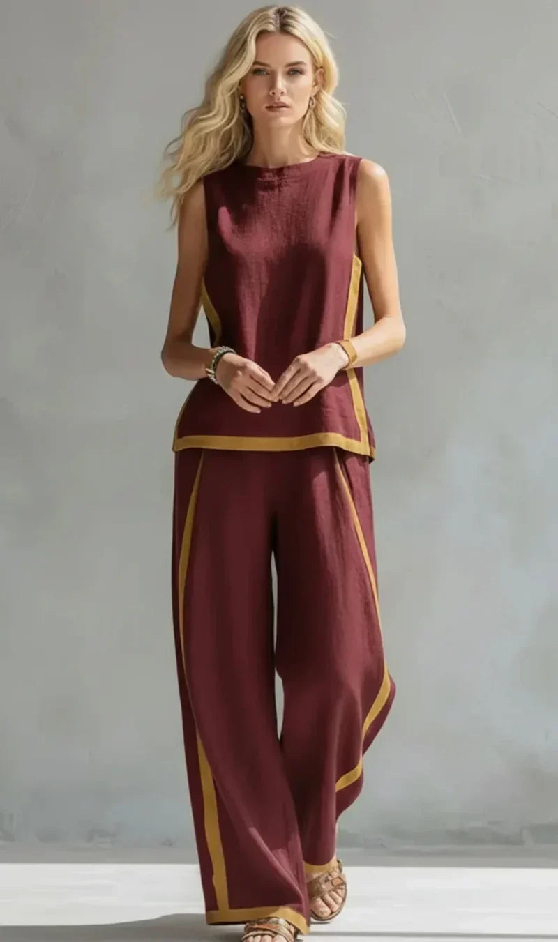 Winona | Contrast Trim Wide Leg Two Piece Set