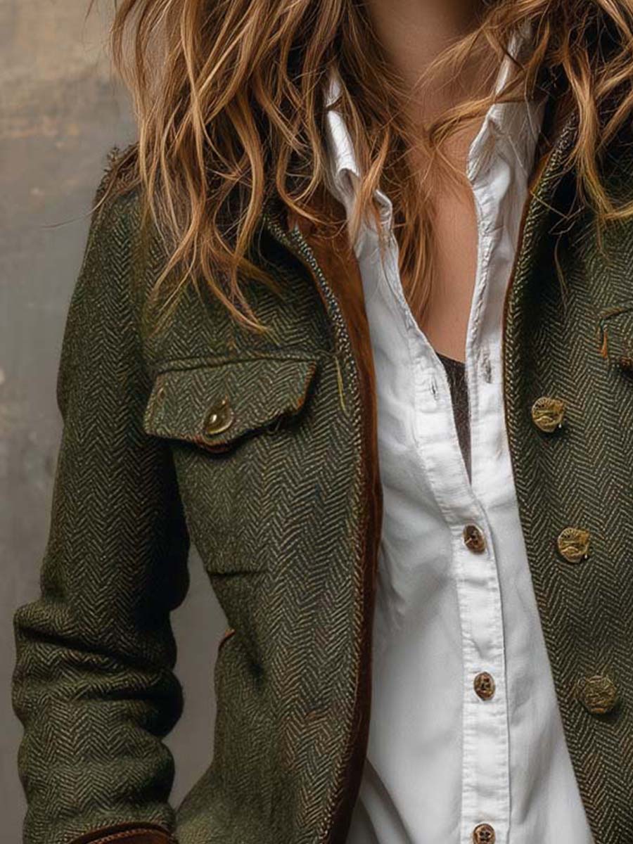 Vivienne | Herringbone Contrast Trim Blazer