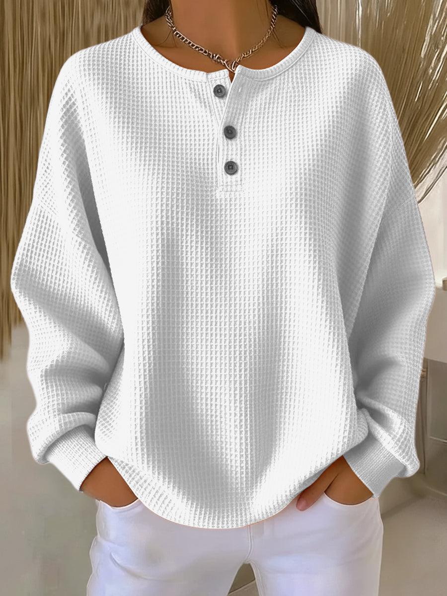 Mirabel | Cosy Waffle Henley Sweatshirt