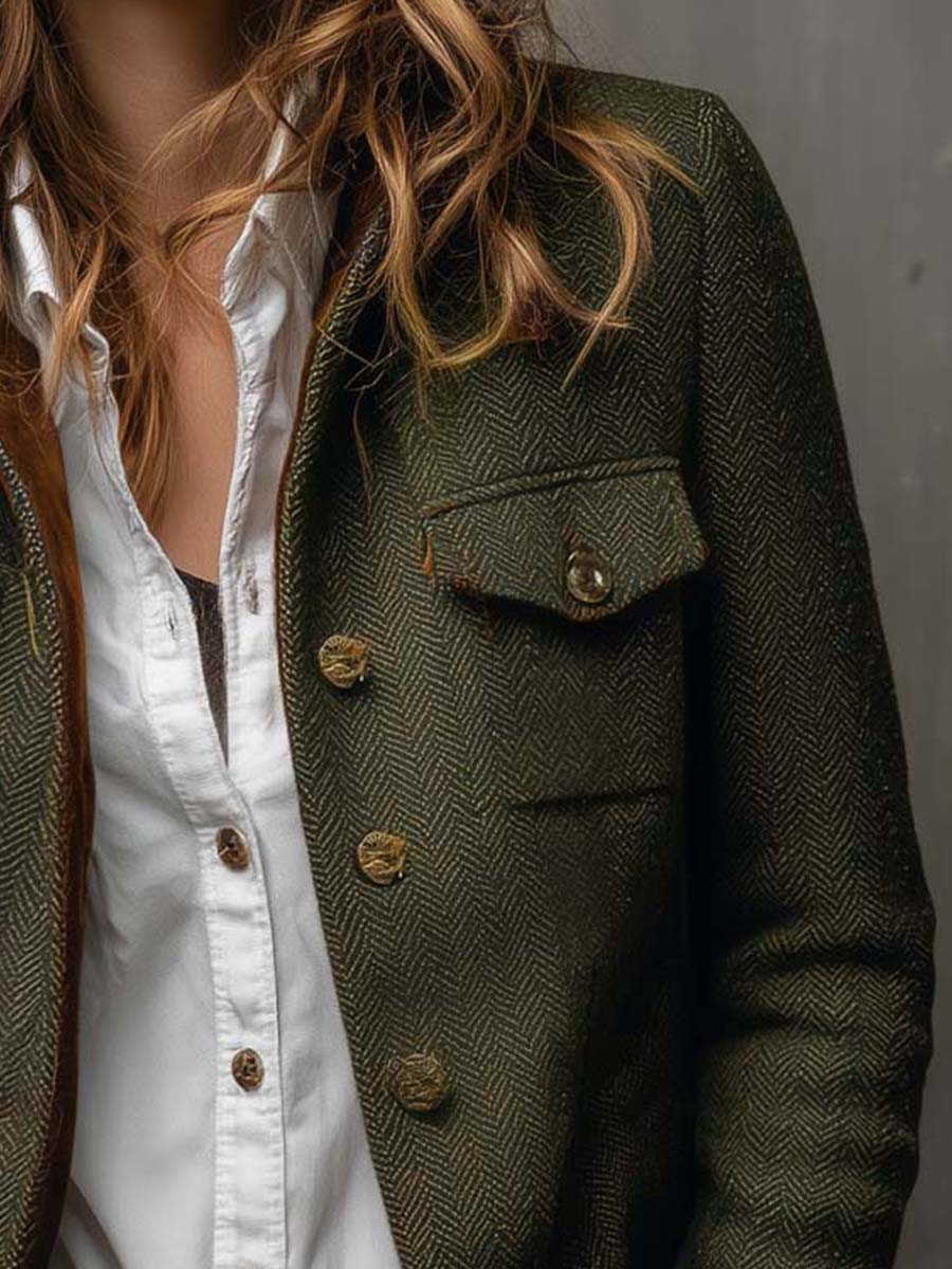 Vivienne | Herringbone Contrast Trim Blazer