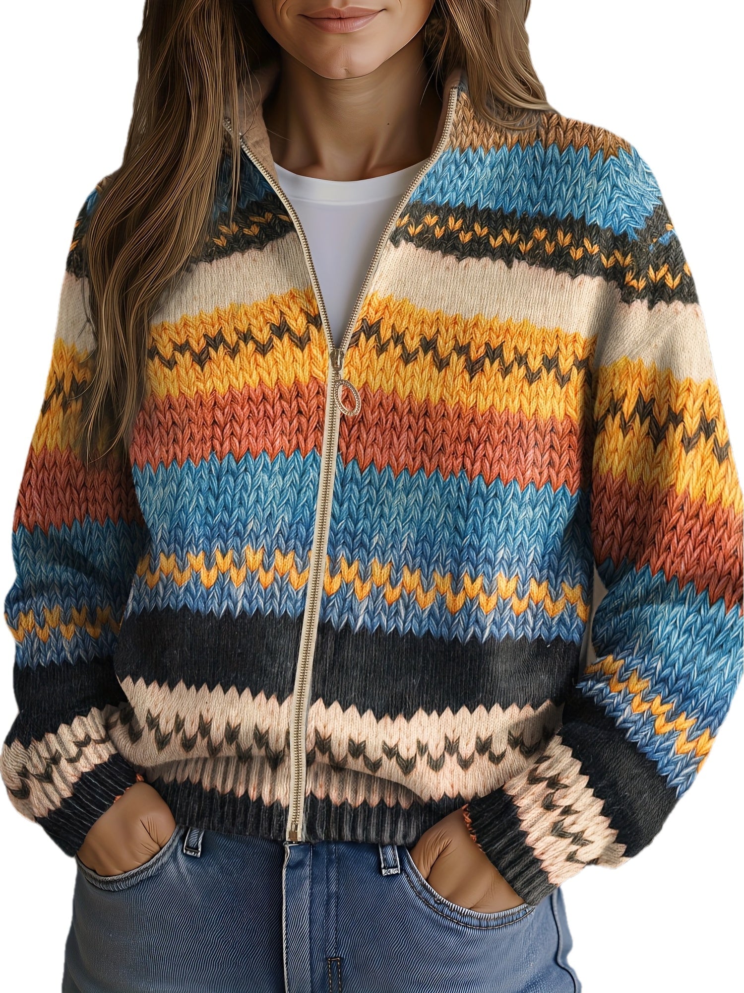 Yseult | Multicolour Zigzag Striped Knit Cardigan