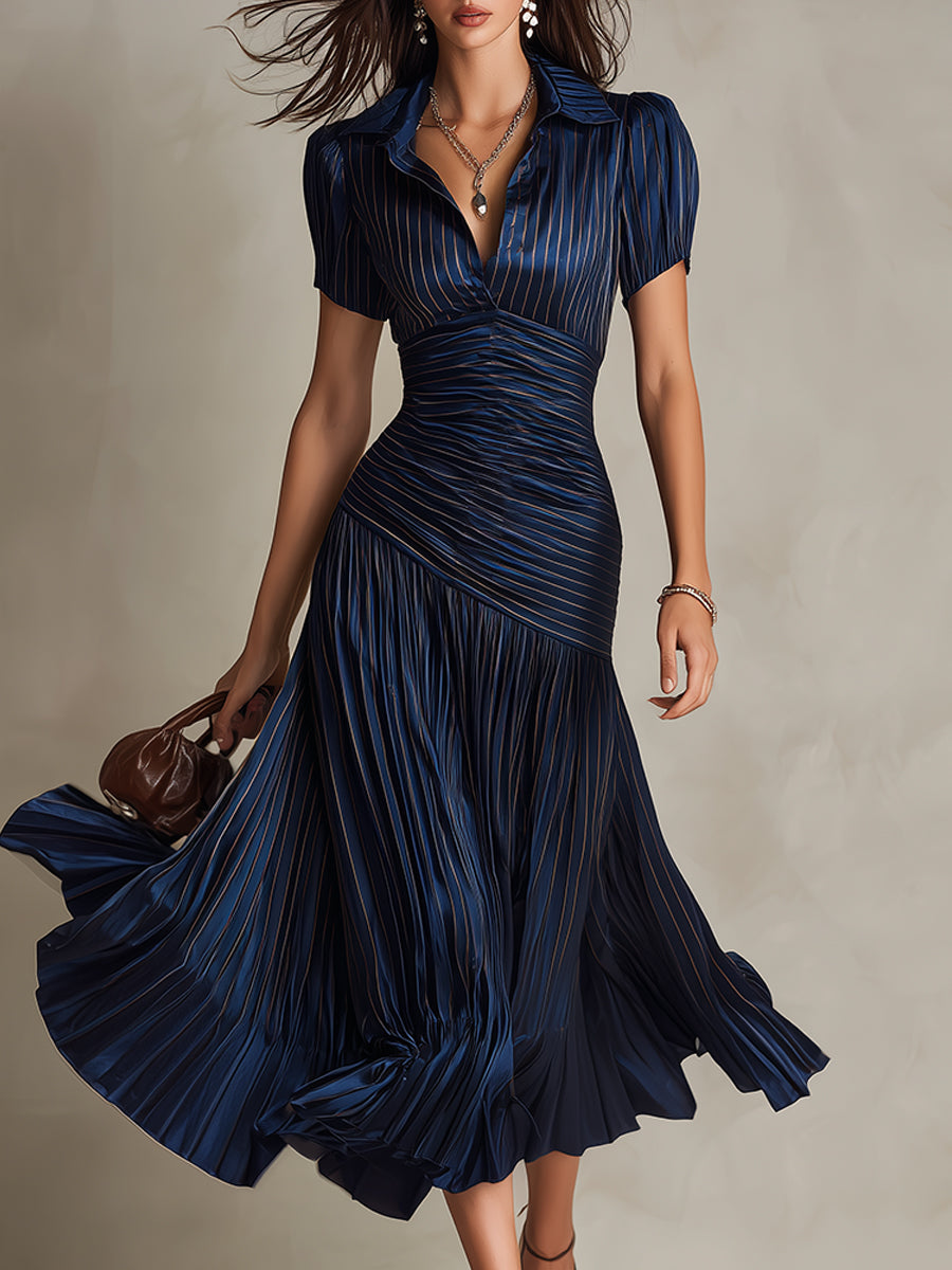 Vivian | Pleated Striped Midi Dress