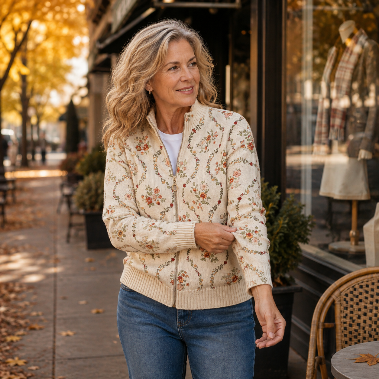 Persephone | Delicate Floral Vine Cream Print Cardigan