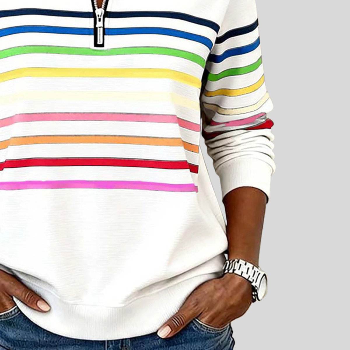 Prismette | Colourful Striped Quarter Zip Sweatshirt