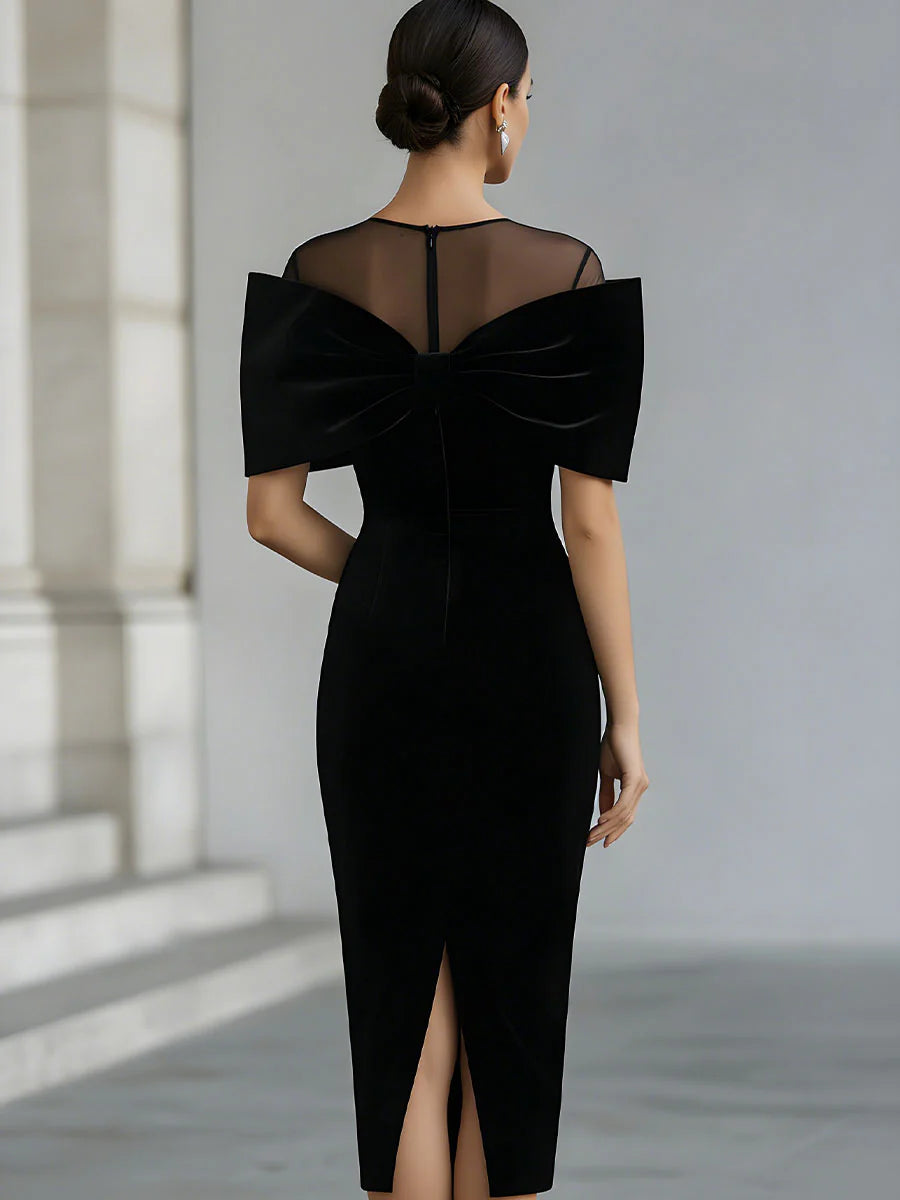 Regina | Velvet Midi Dress with Dramatic Bow