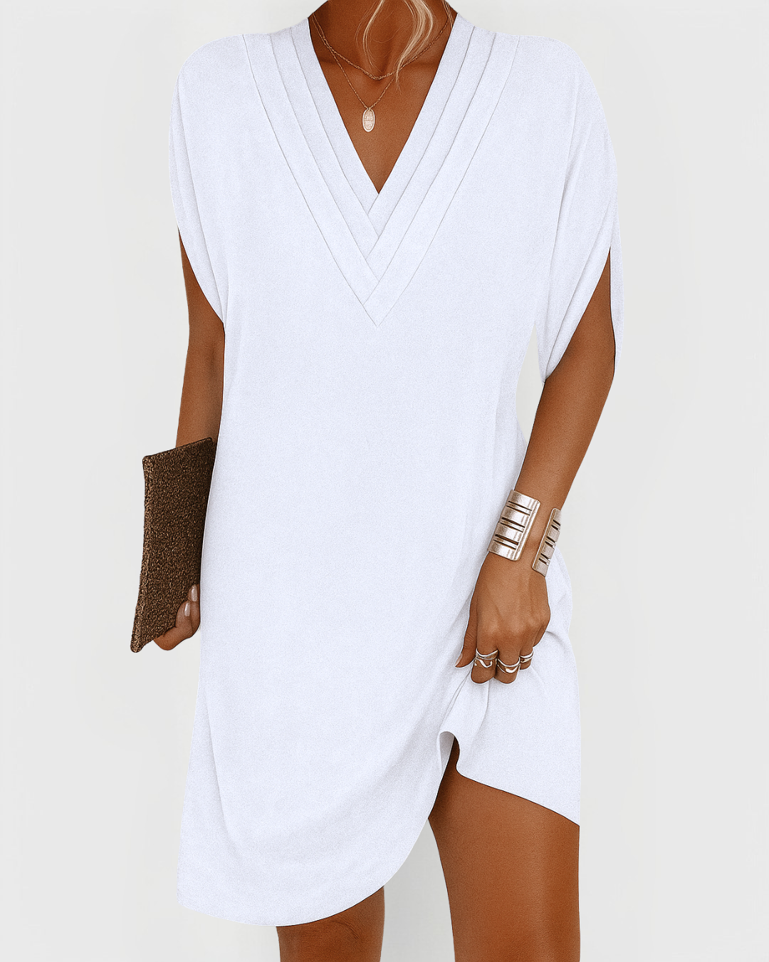 Pearl | Pleated V Neck Shift Dress