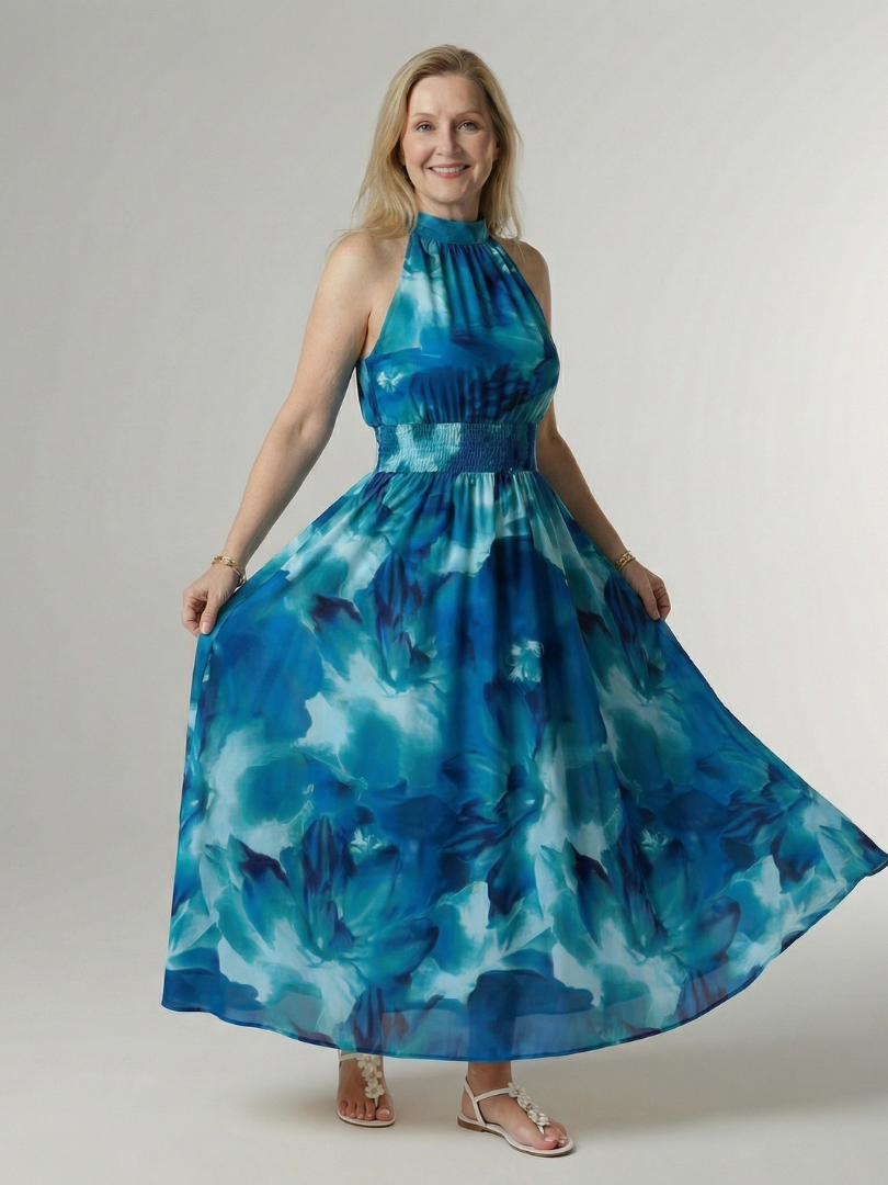 Faye | Gathered Halter Midi Dress