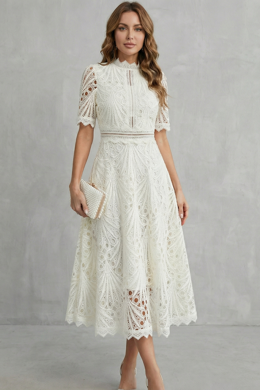 Annalise | Openwork High Neck Midi Dress