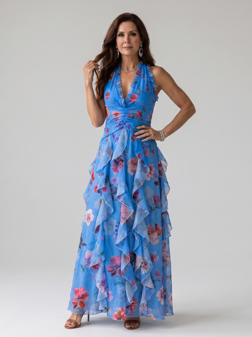 Aveline | Halter Neck Floral Maxi Dress