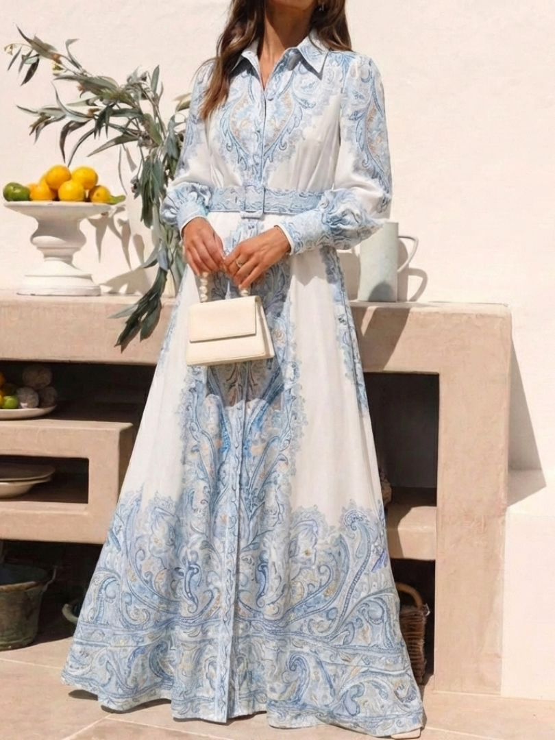 Sierra | High Neck Printed Long Sleeve Maxi Dress