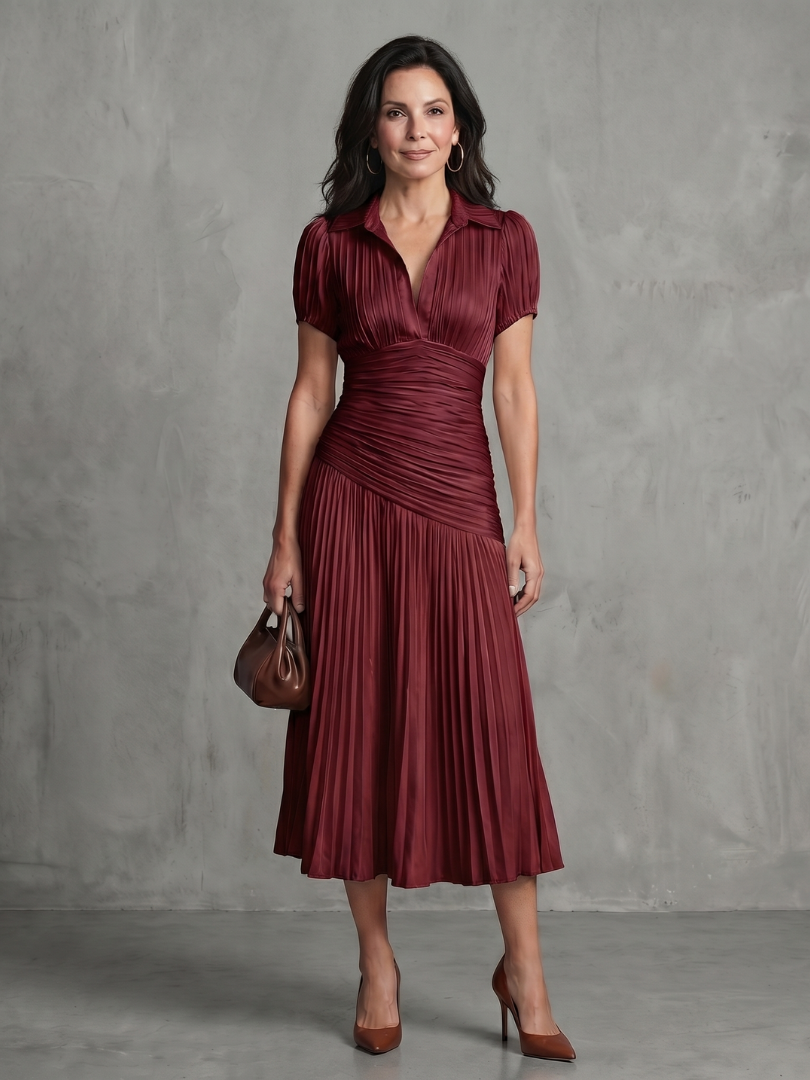 Theodosia | Pleated Waistline Stripe Midi Dress