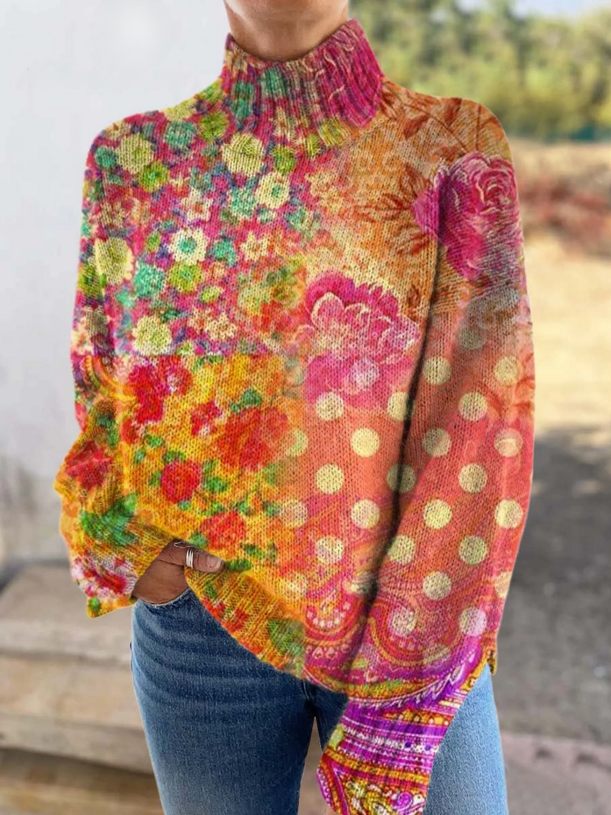 Hattie | Floral High Neck Jumper