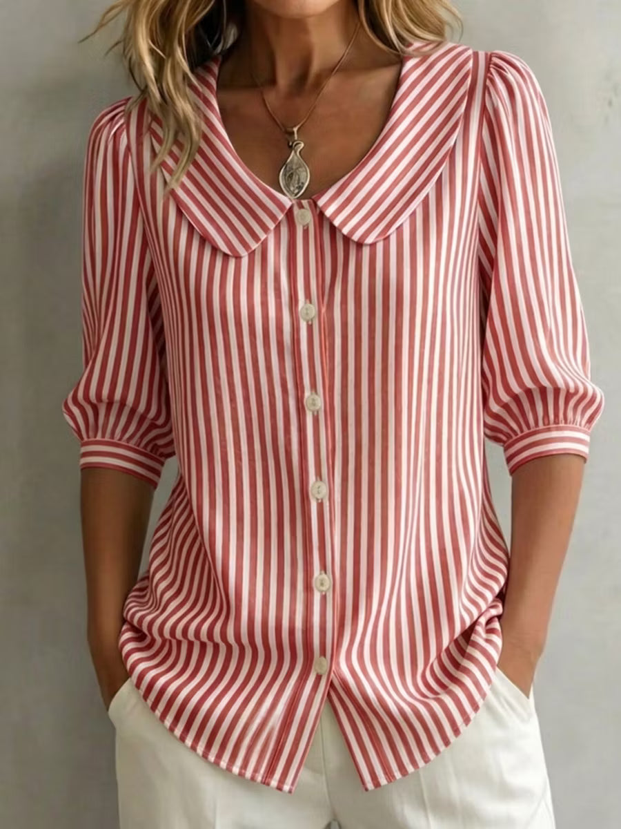 Kathryn | Refined Striped Peter Pan Collar Blouse