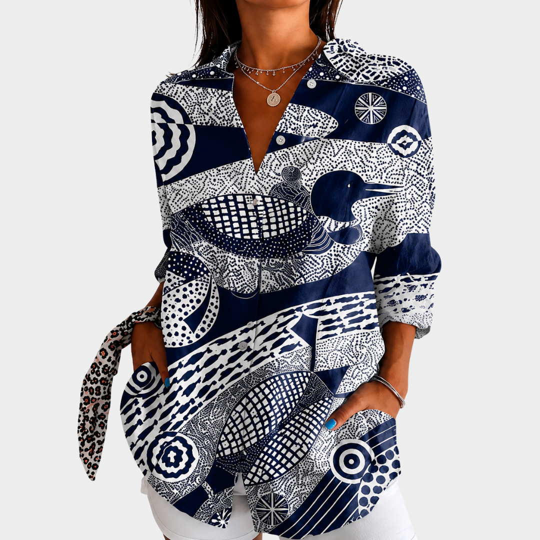 Wilhelmina | Coastal Mosaic Print Blouse