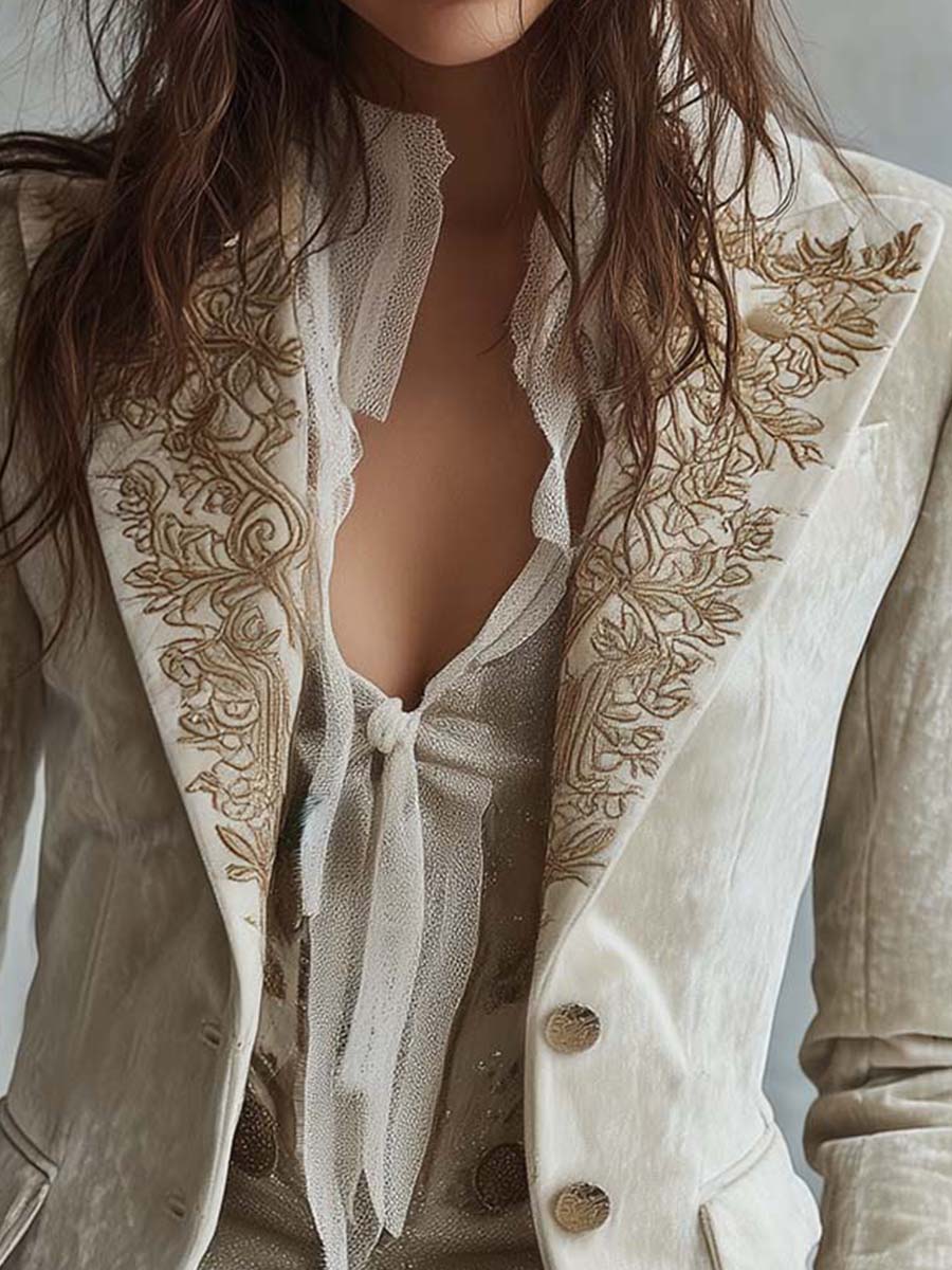 Genevieve | Ivory Embroidered Blazer