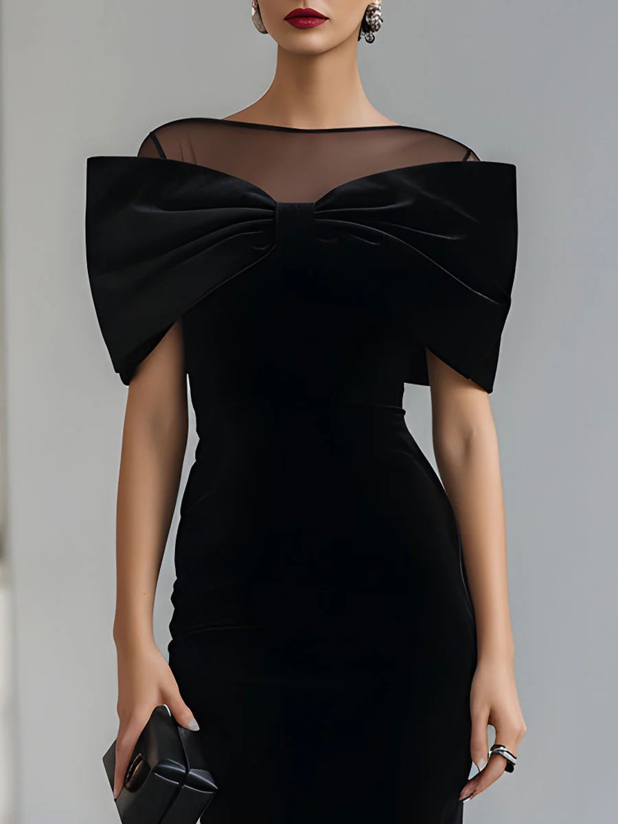 Regina | Velvet Midi Dress with Dramatic Bow