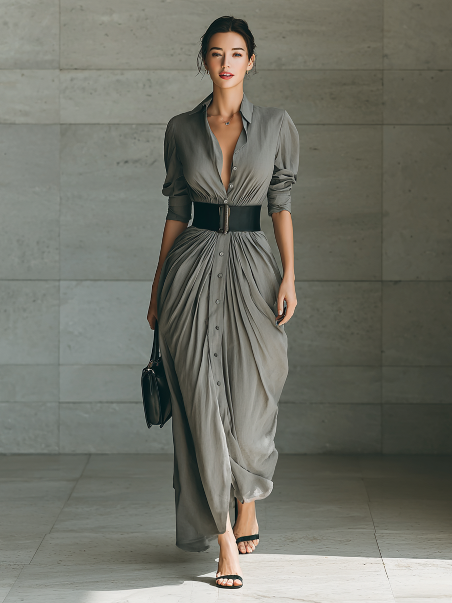 Celestine | Belted Pleated Maxi Dress
