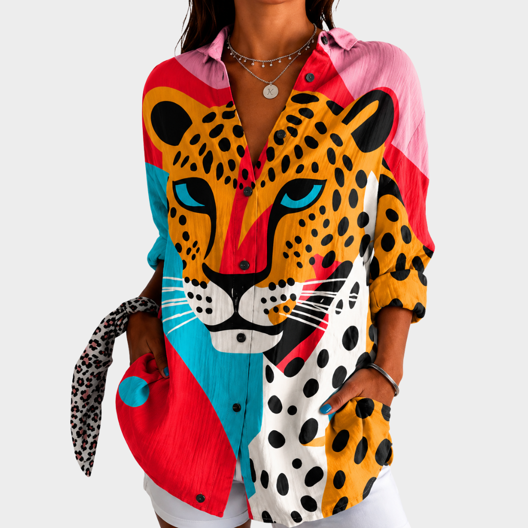 Dorothea | Bold Leopard Face Blouse