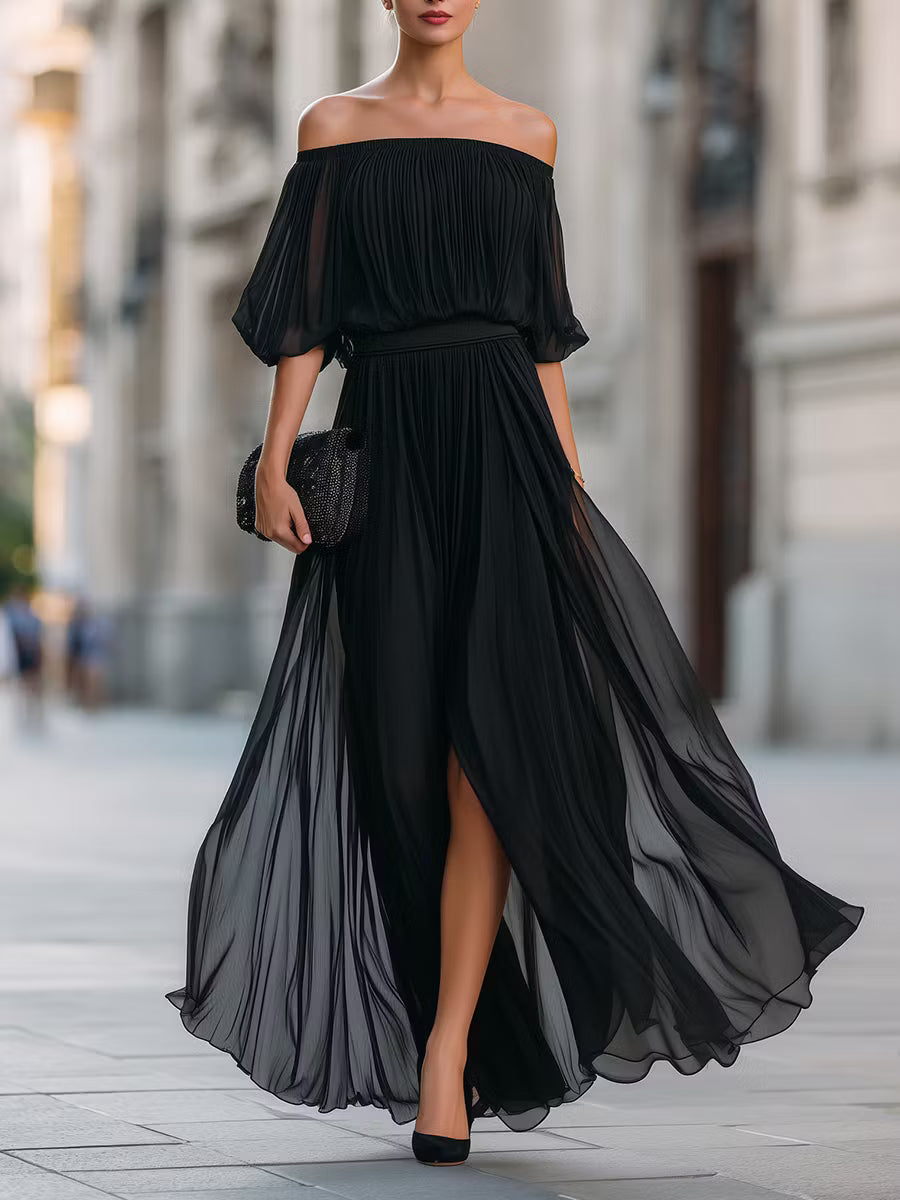 Adriana | Off Shoulder Pleated Maxi Dress