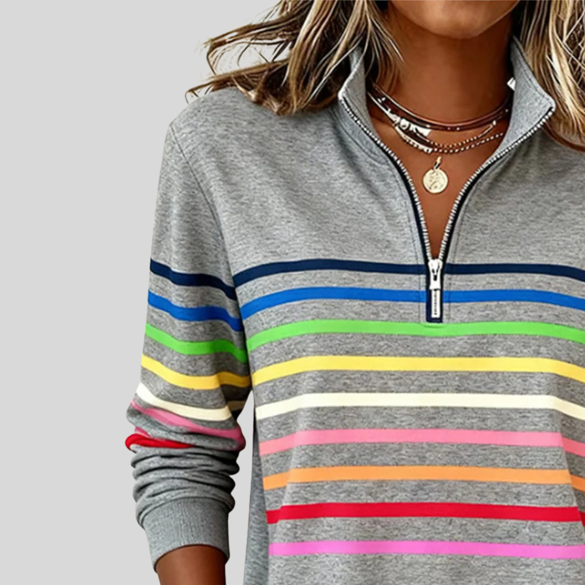 Prismette | Colourful Striped Quarter Zip Sweatshirt