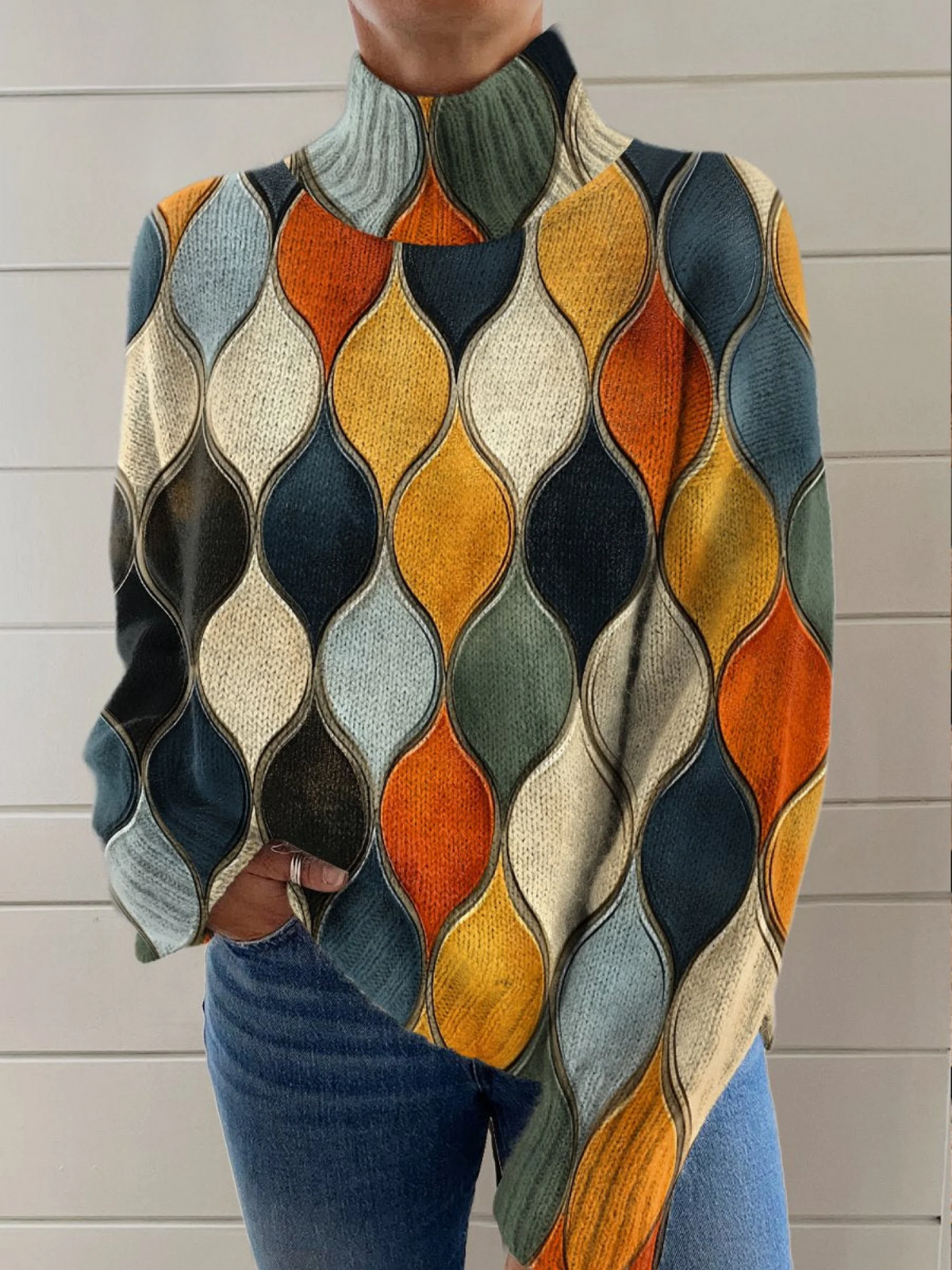 Elinor | Geometric High Neck Jumper