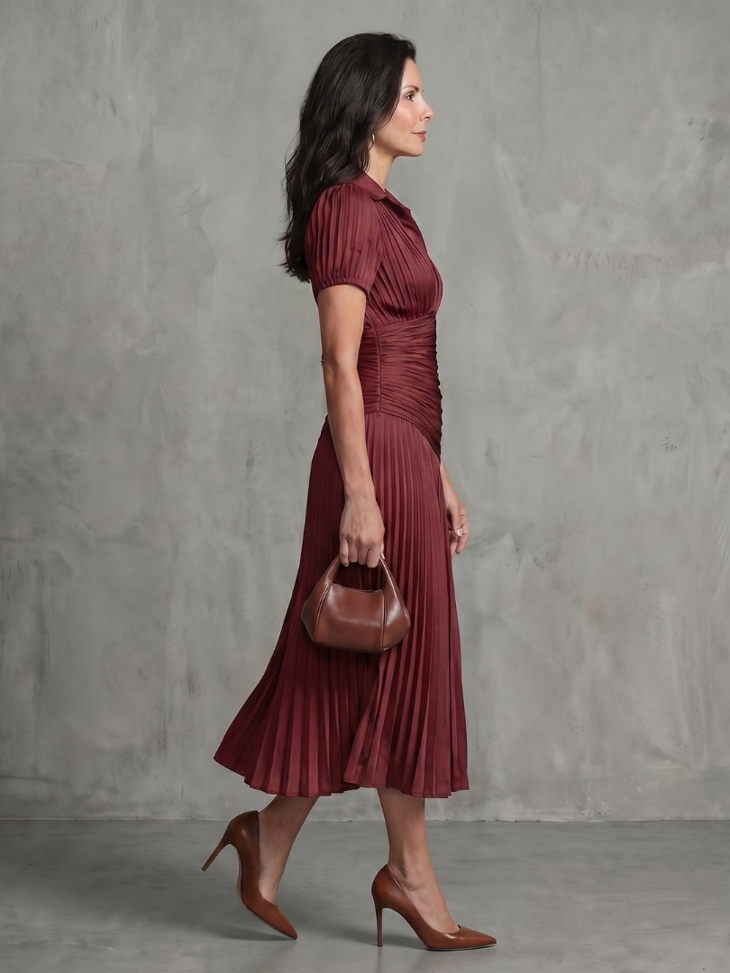 Theodosia | Pleated Waistline Stripe Midi Dress