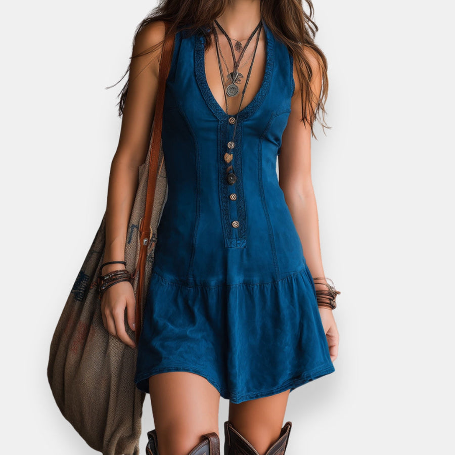 Elaine | Short Boho Button Dress