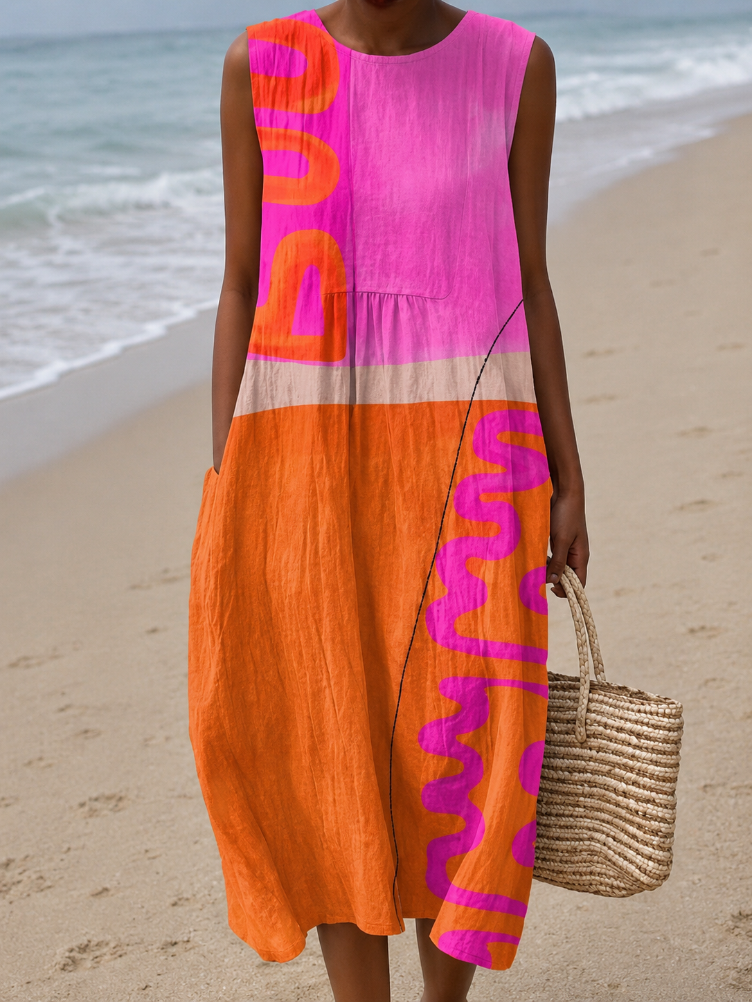 Tamsin | Sleeveless Colour Block Midi Dress