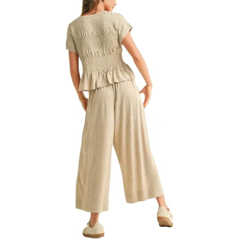 CHARLENE™ – Relaxed 2-Piece Smocked Top and Wide Leg Pants Set