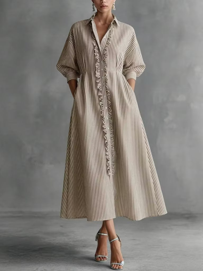 Ophelia | Ruffled Striped Shirt Dress