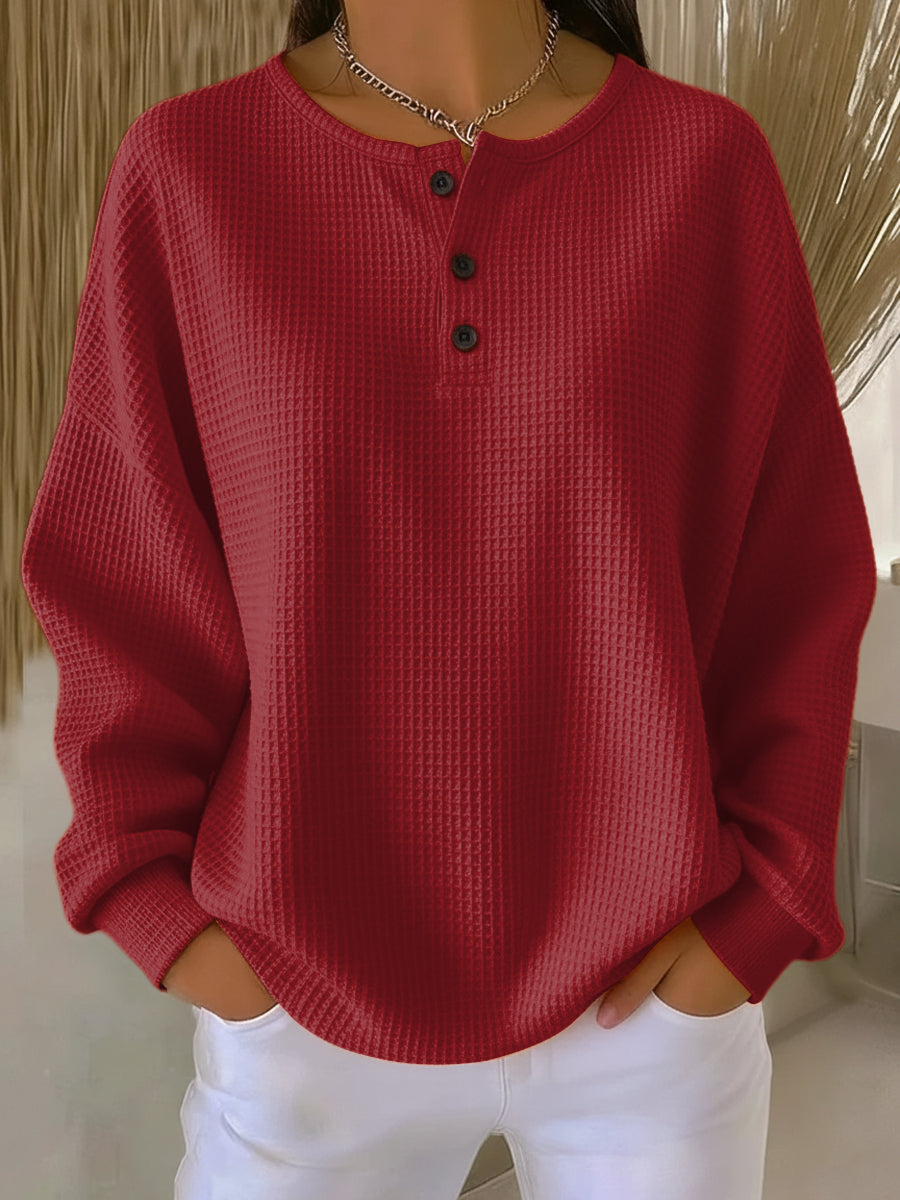 Mirabel | Cosy Waffle Henley Sweatshirt
