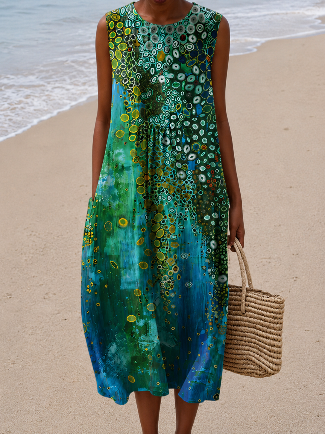Ines | Artful Sleeveless Midi Dress