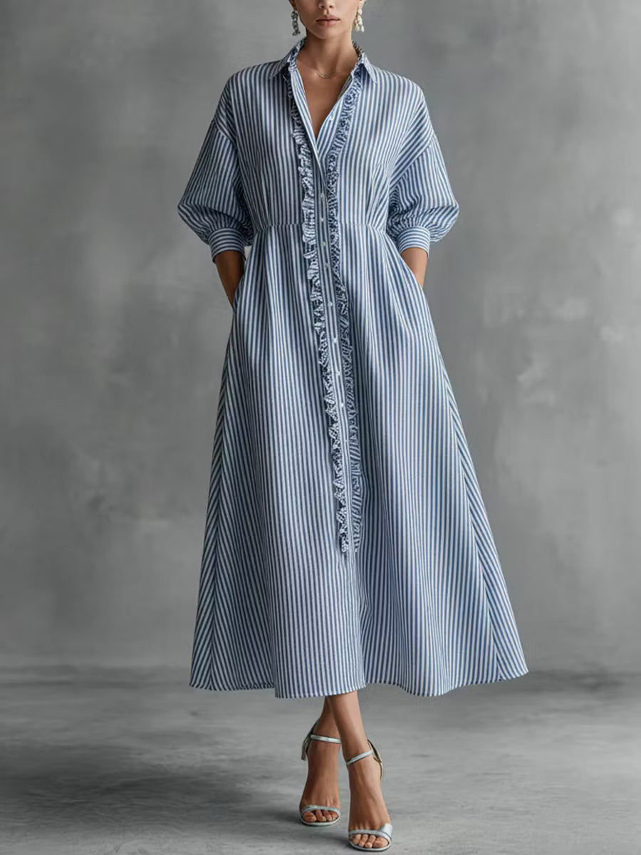 Ophelia | Ruffled Striped Shirt Dress